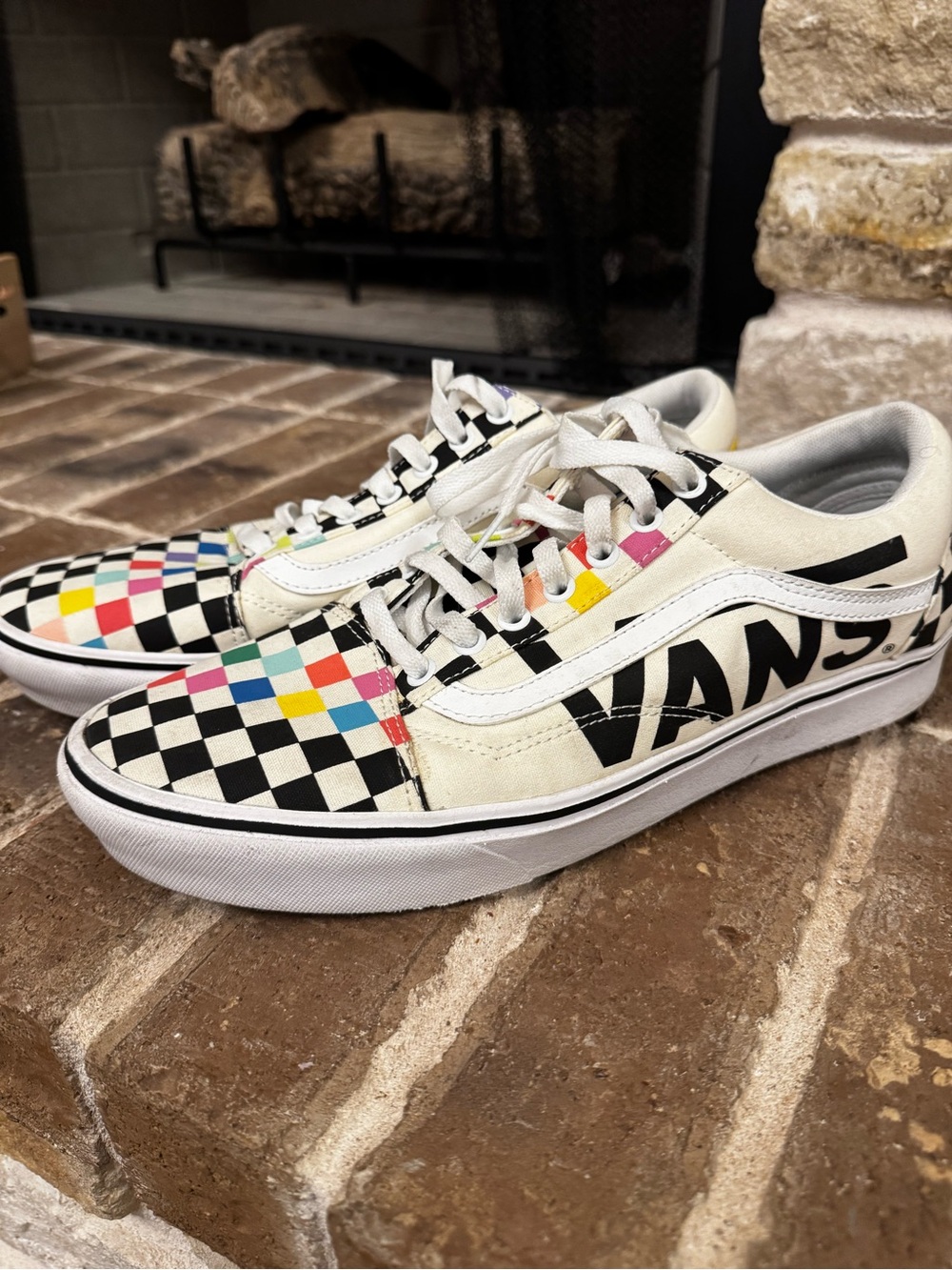 Vans MoMA Checkerboard Rainbow Old Skool Sneakers - White/Black/Multicolor - Picture 3 of 5